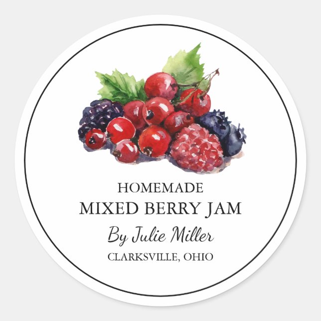 Simple Homemade Mixed Berry Jam Label (Front)
