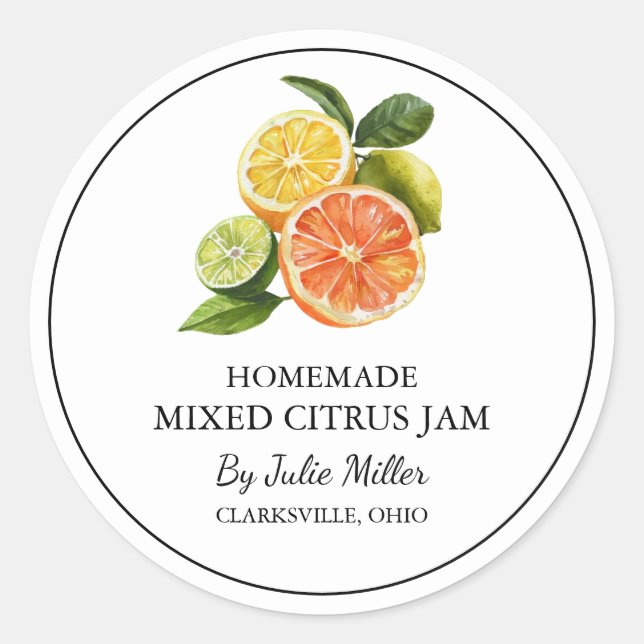 Simple Homemade Mixed Citrus Jam Label (Front)