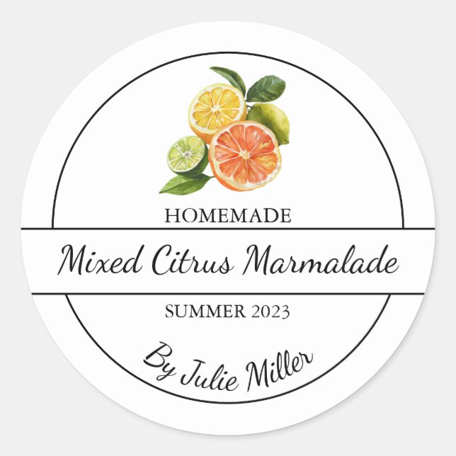 Simple Homemade mixed citrus marmalade Label (Front)