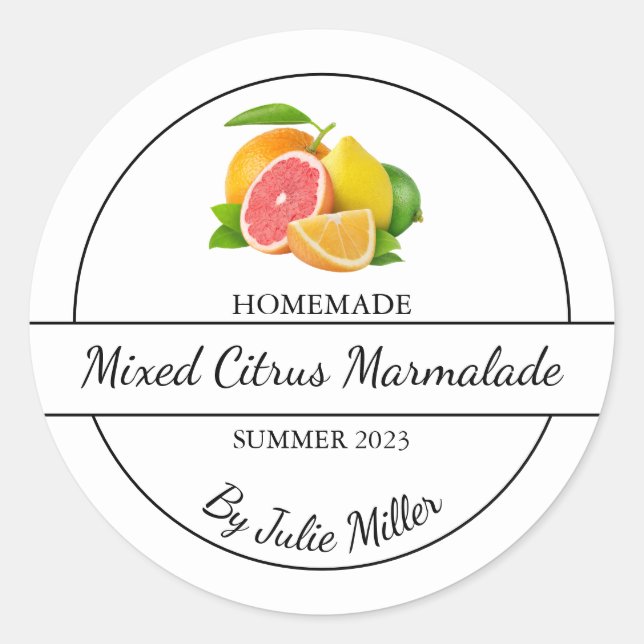 Simple Homemade mixed citrus marmalade Label (Front)
