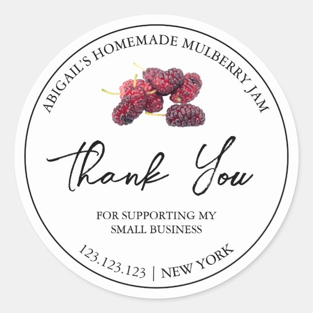 Simple Homemade Mulberry Jam Thank You Label (Front)