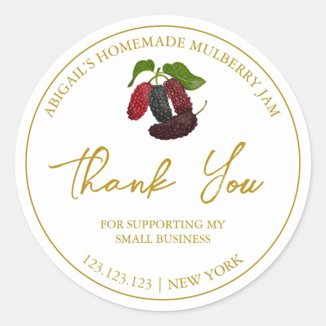 Simple Homemade Mulberry Jam Thank You Label (Front)