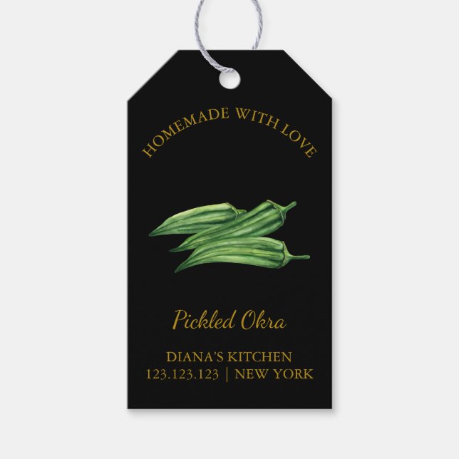 Simple Homemade Okra Pickle Hang Tag l Black (Front)