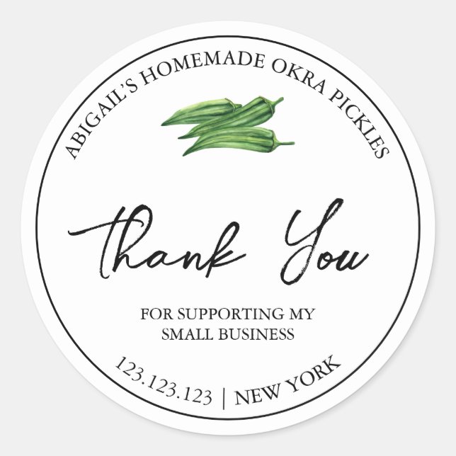 Simple Homemade Okra Pickle Thank You Label (Front)