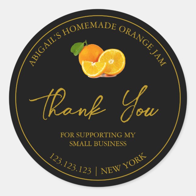 Simple Homemade Orange Jam Thank You Label (Front)