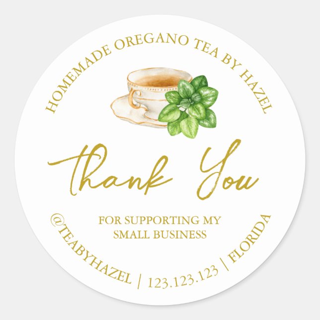 Simple Homemade Oregano Tea Thank You Label (Front)