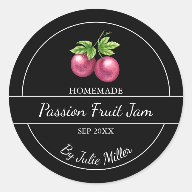 Simple Homemade Passion Fruit Jam Label | Black (Front)