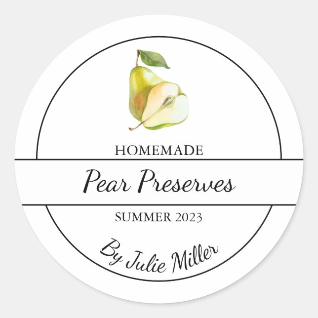 Simple Homemade Pear Preserves Label (Front)