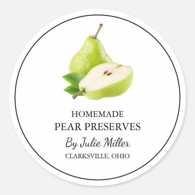 Simple Homemade Pear Preserves Label (Front)
