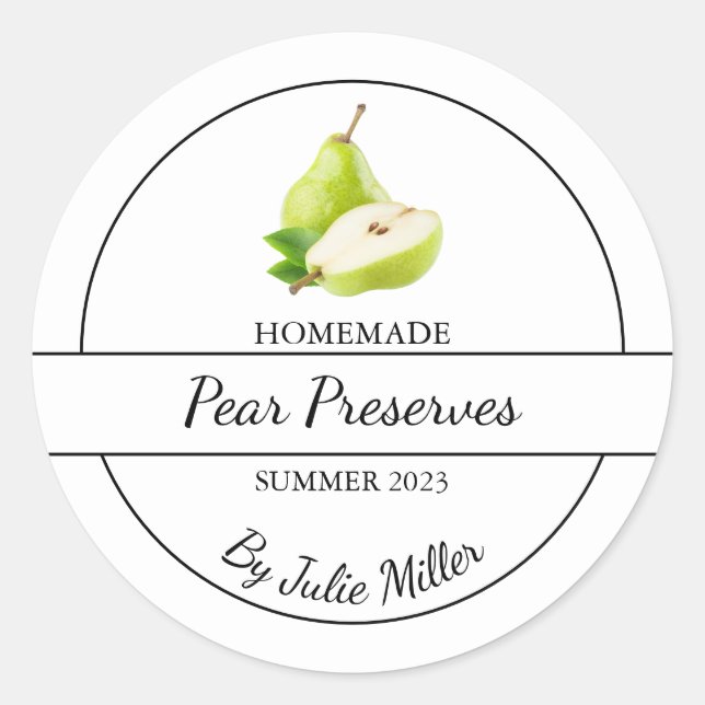 Simple Homemade Pear Preserves Label (Front)
