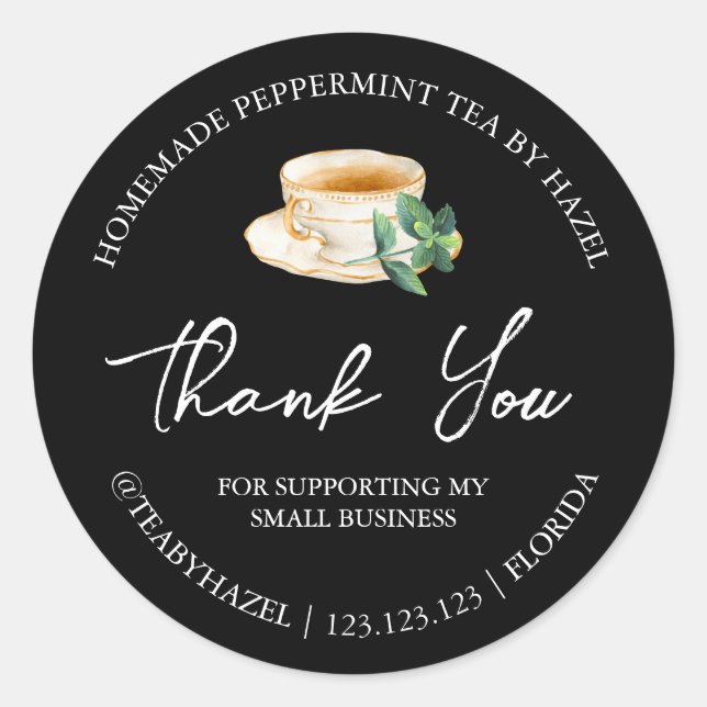 Simple Homemade Peppermint Tea Thank You Label (Front)