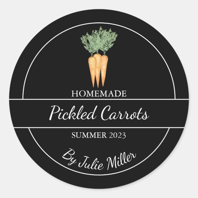 Simple Homemade Pickled Carrots Label Black (Front)
