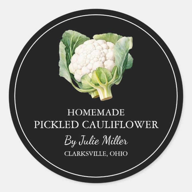 Simple Homemade Pickled Cauliflower Label (Front)