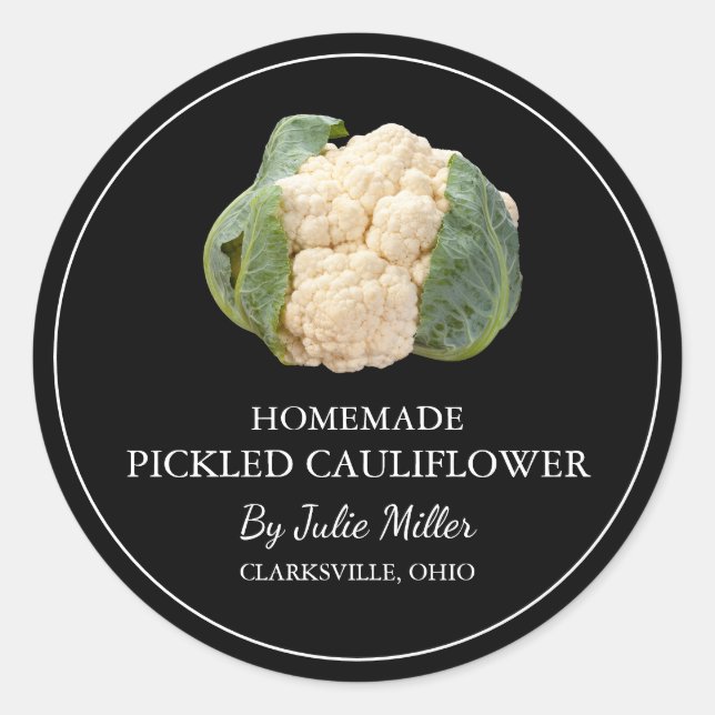 Simple Homemade Pickled Cauliflower Label (Front)