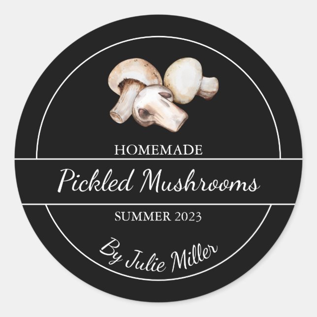Simple Homemade Pickled Mushrooms Label Black (Front)