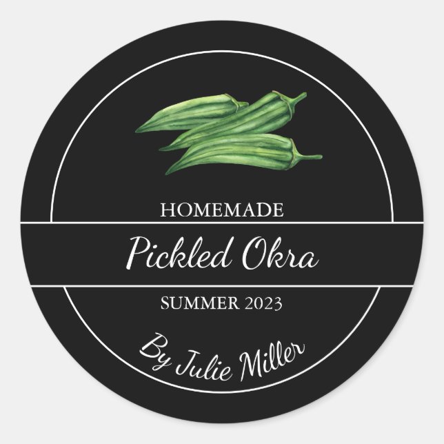 Simple Homemade Pickled Okra Label Black (Front)