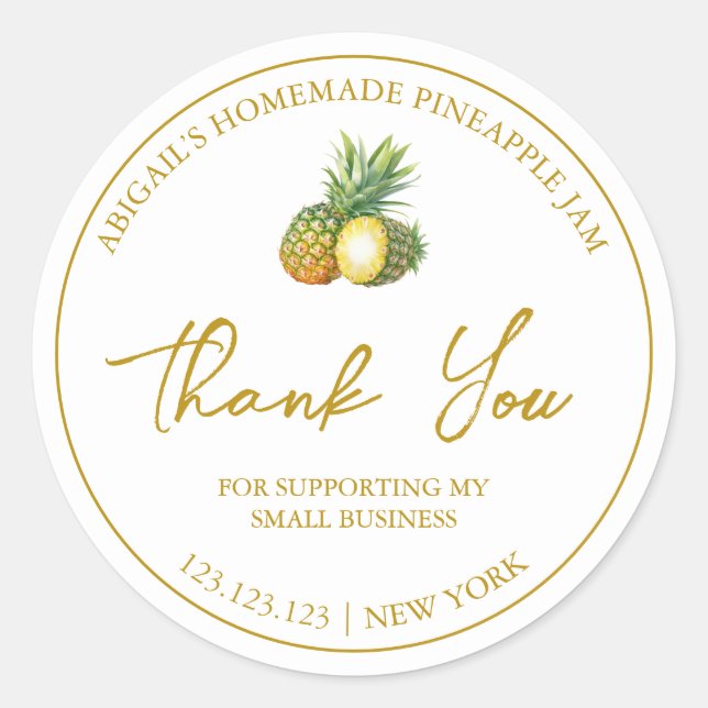 Simple Homemade Pineapple Jam Thank You Label (Front)