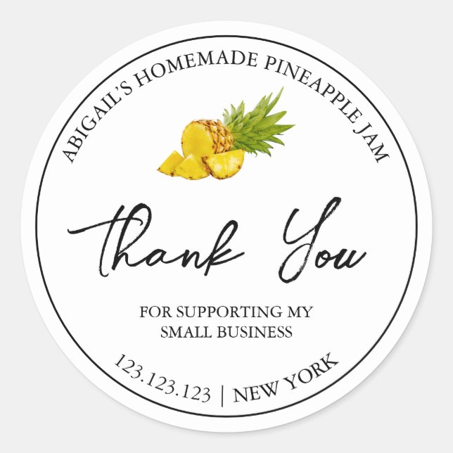 Simple Homemade Pineapple Jam Thank You Label (Front)