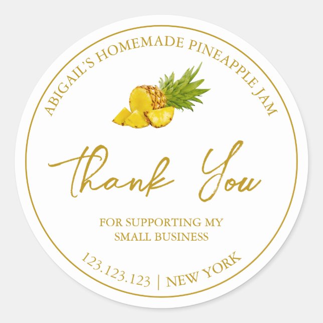 Simple Homemade Pineapple Jam Thank You Label (Front)