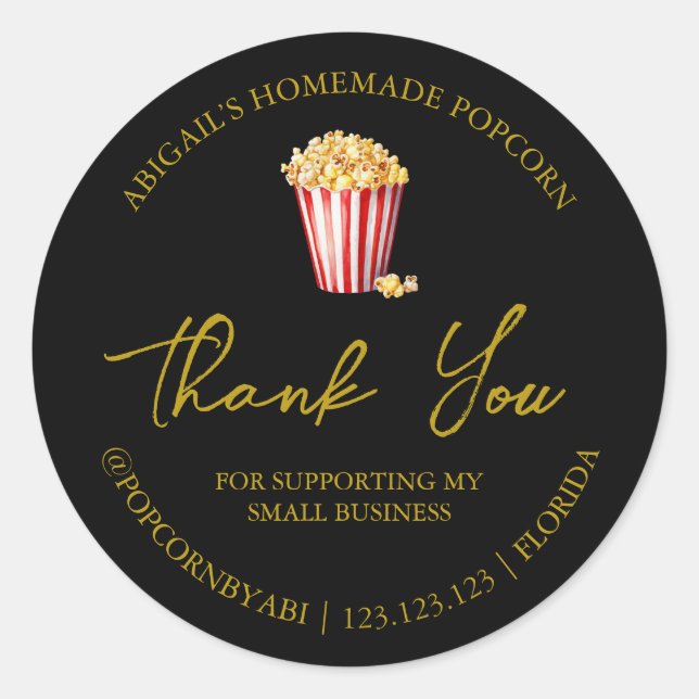 Simple Homemade Popcorn Thank You Label (Front)