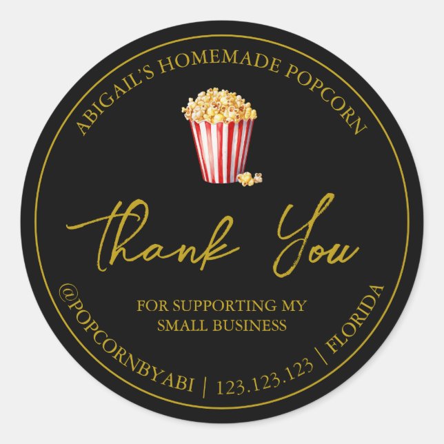 Simple Homemade Popcorn Thank You Label (Front)