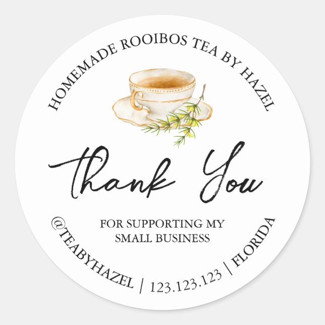 Simple Homemade Rooibos Tea Thank You Label (Front)
