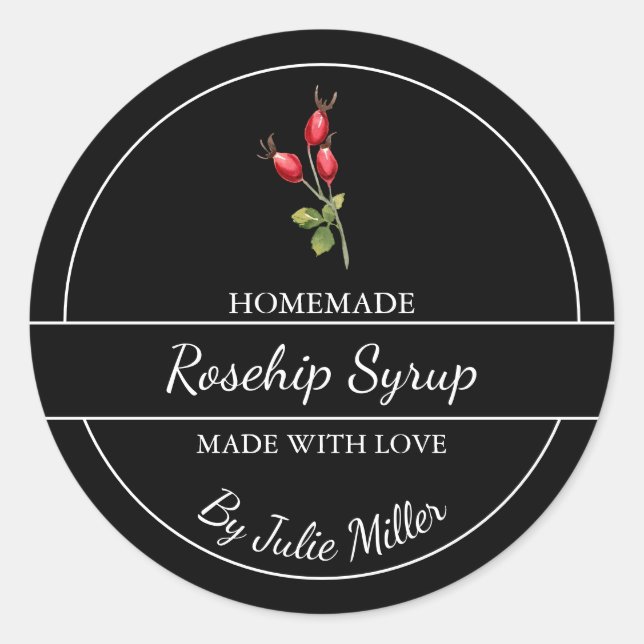 Simple Homemade Rosehip Syrup Label (Front)