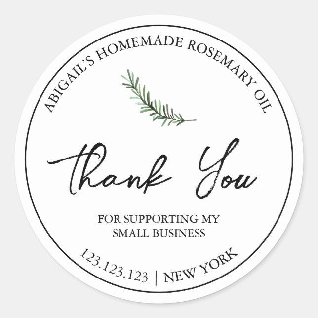 Simple Homemade Rosemary Oil Thank You Label (Front)