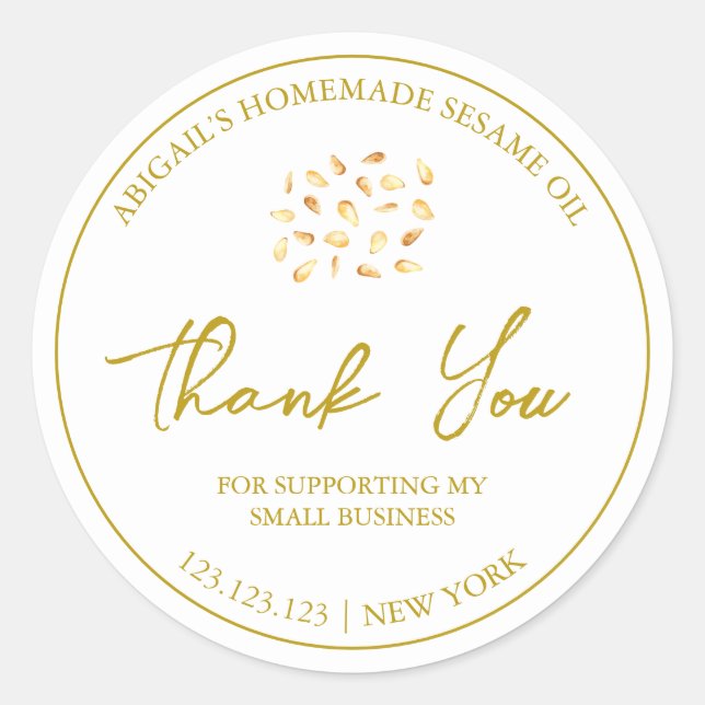 Simple Homemade Sesame Oil Thank You Label (Front)