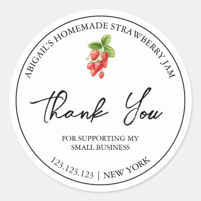 Simple Homemade Strawberry Jam Thank You Label (Front)