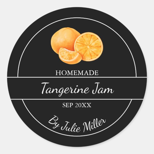 Simple Homemade Tangerine Jam Label | Black (Front)