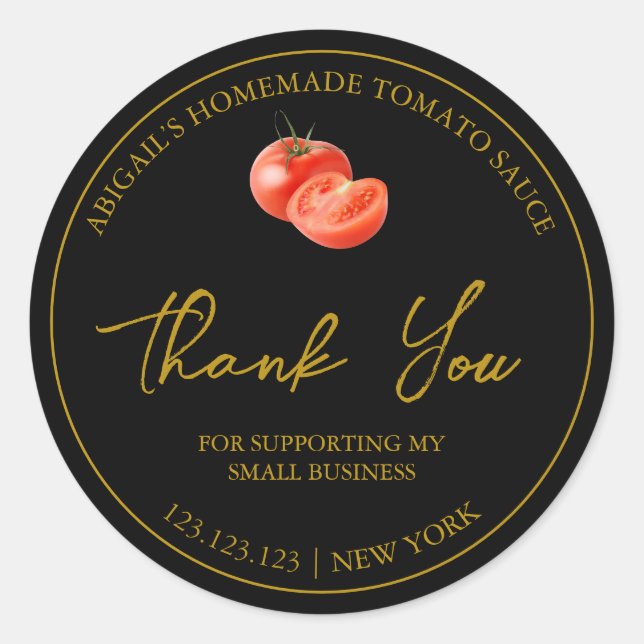 Simple Homemade Tomato Sauce Thank You Label (Front)