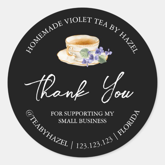 Simple Homemade Violet Tea Thank You Label (Front)
