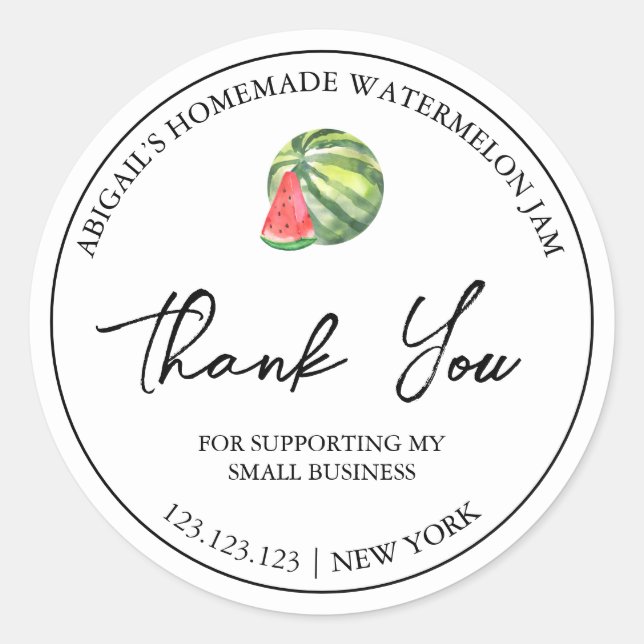 Simple Homemade Watermelon Jam Thank You Label (Front)