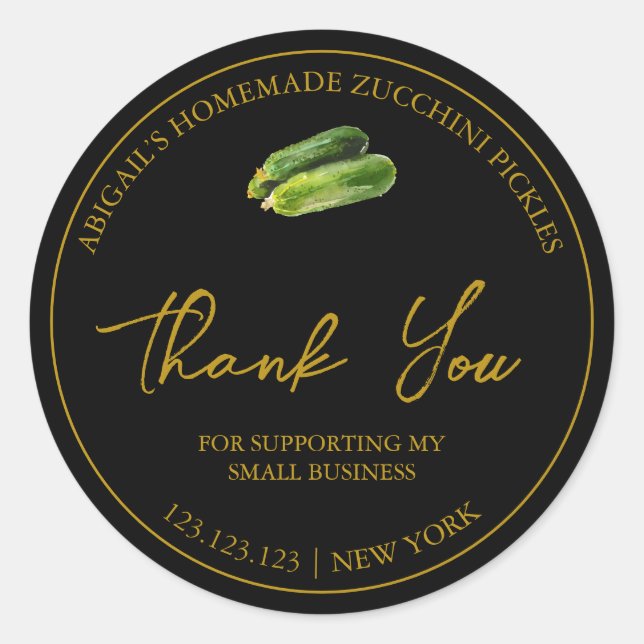Simple Homemade Zucchini Pickle Thank You Label (Front)