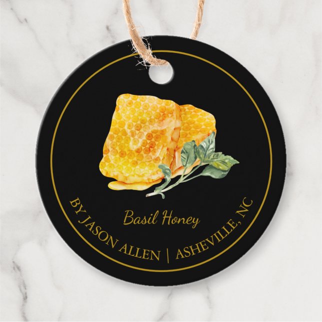 Simple Honeycomb Basil Infused Honey Hang Tag (Front)