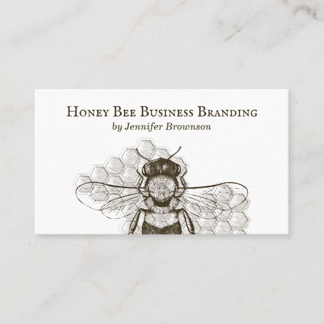 Simple Honeycomb Bee Retro Apiary Business Card (Front)