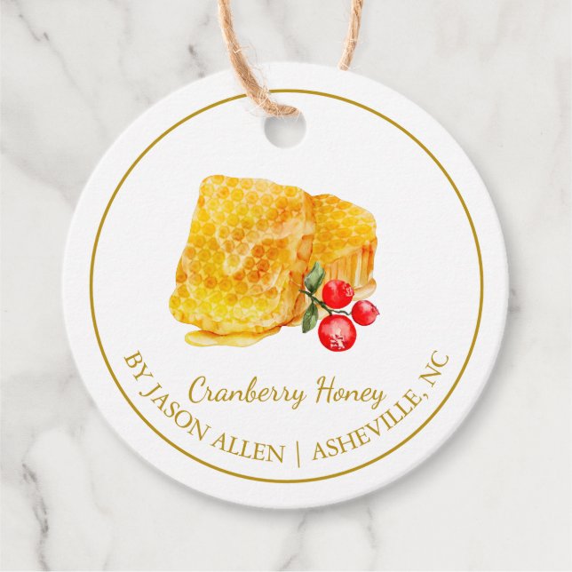 Simple Honeycomb Cranberry Infused Honey Hang Tag (Front)