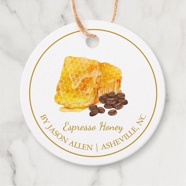 Simple Honeycomb Espresso Infused Honey Hang Tag (Front)