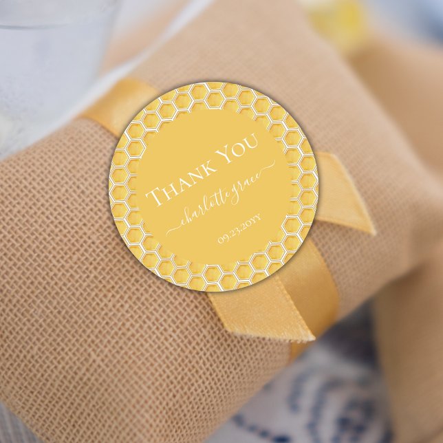 Simple Honeycomb First Bee-themed Thank You Classic Round Sticker (Creator Uploaded)