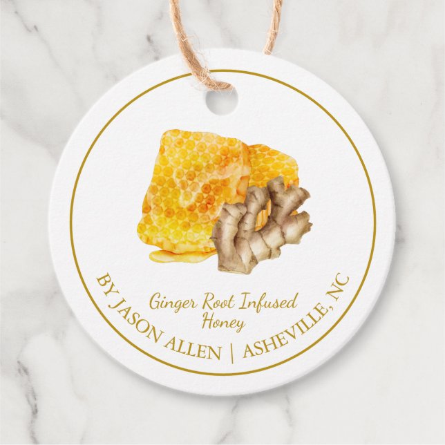 Simple Honeycomb Ginger Infused Honey Hang Tag (Front)