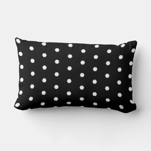 Simple Honeycomb Hexagon Black and White Pattern Lumbar Cushion (Back)