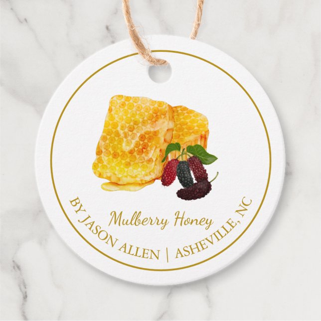 Simple Honeycomb Mulberry Infused Honey Hang Tag (Front)
