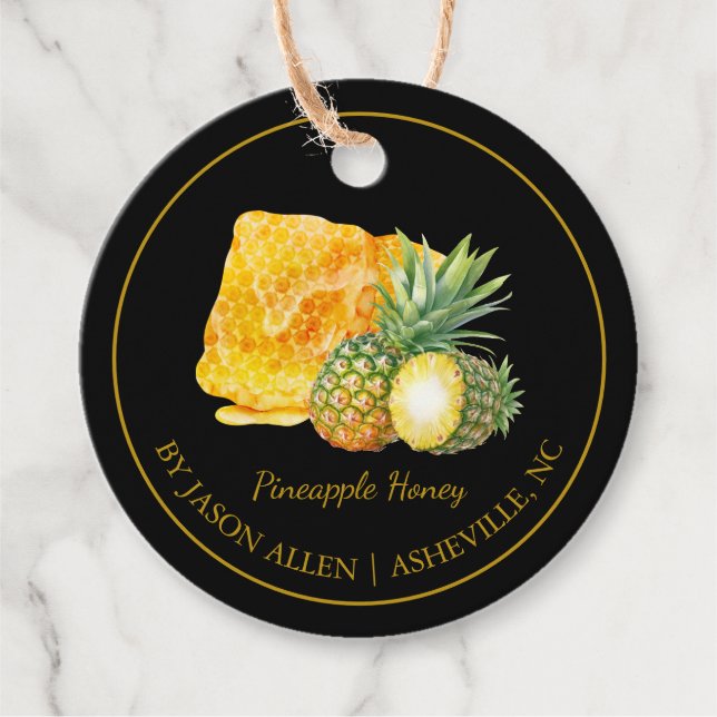Simple Honeycomb Pineapple Infused Honey Hang Tag (Front)