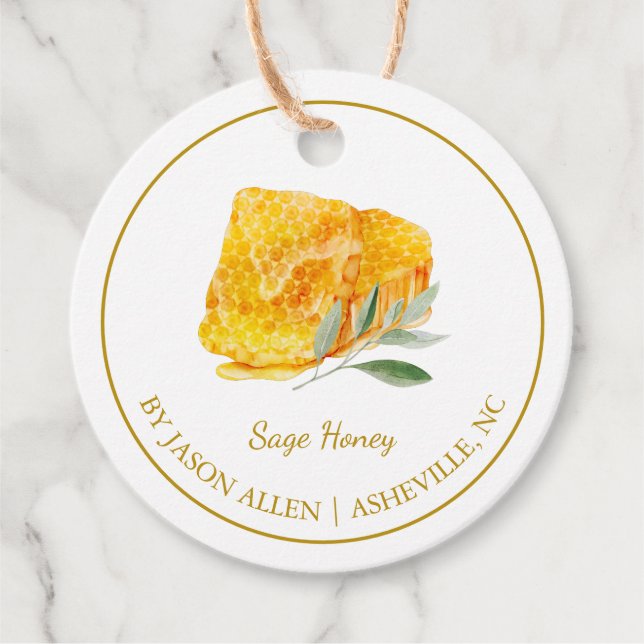 Simple Honeycomb Sage Infused Honey Hang Tag (Front)