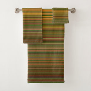 Simple horizontal green brown stripes lines bath towel set