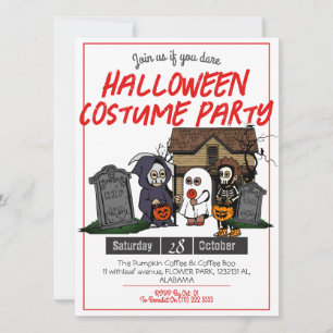 Simple Horror spooky kids Halloween costume Party  Invitation