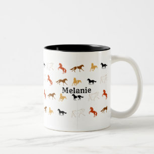 Simple Horse Pattern with Name Personalisation  Two-Tone Coffee Mug