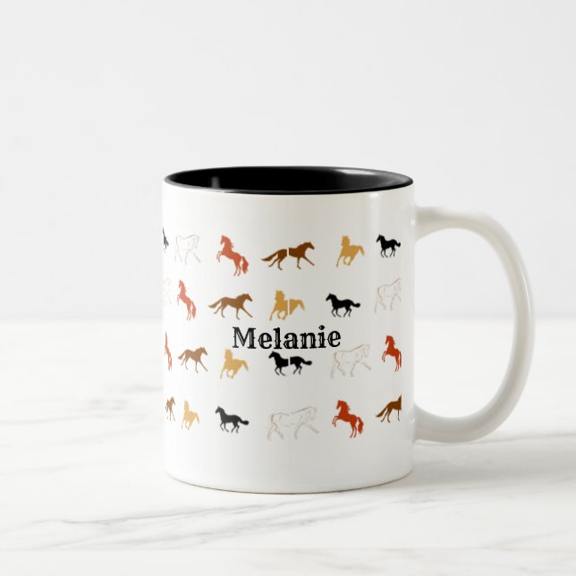 Simple Horse Pattern with Name Personalisation  Two-Tone Coffee Mug (Right)