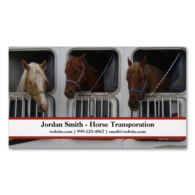 Simple Horse Shipping/Transporation/Trailering Magnetic Business Card (Front)